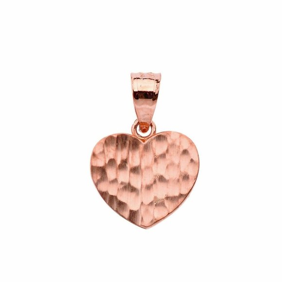 10k Rose Gold Hammered Mini Heart Small Necklace